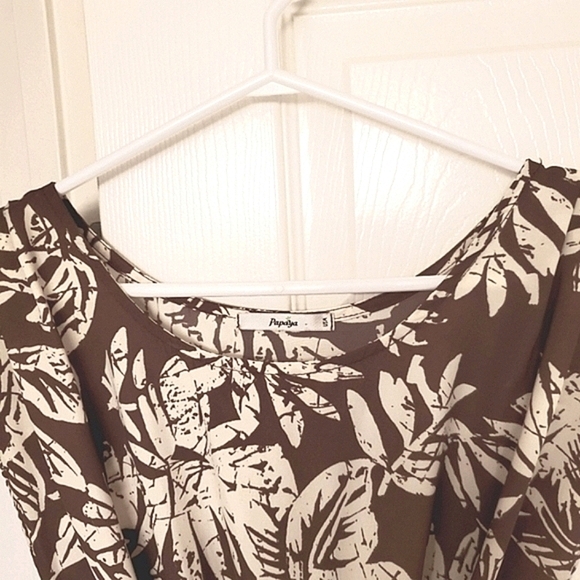 PAPAYA FLORAL TUNIC BOHO MINIDRESS SHORT SLEEVE BROWN WOMENS SMALL - Picture 4 of 9